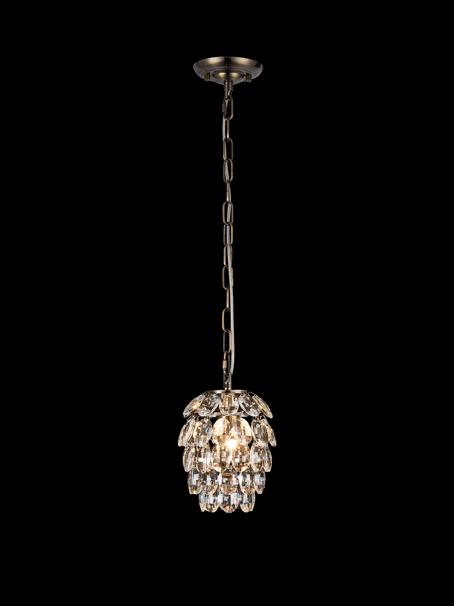Coniston Antique Brass Crystal Ceiling Lights Diyas Single Crystal Pendants